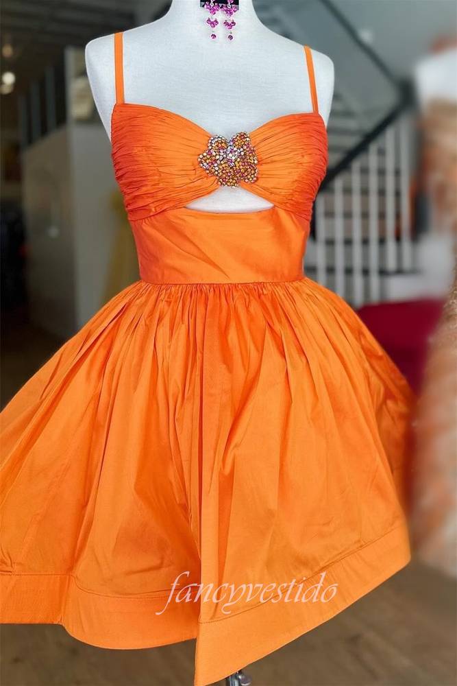 Straps Pleated A-Line Homecoming Dress with Flower