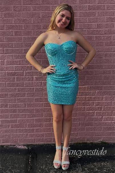 Strapless Corset Boned Sequin Tight Homecoming Dress