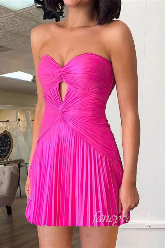 Sweetheart Hot Pink Keyhole Ruched Homecoming Dress