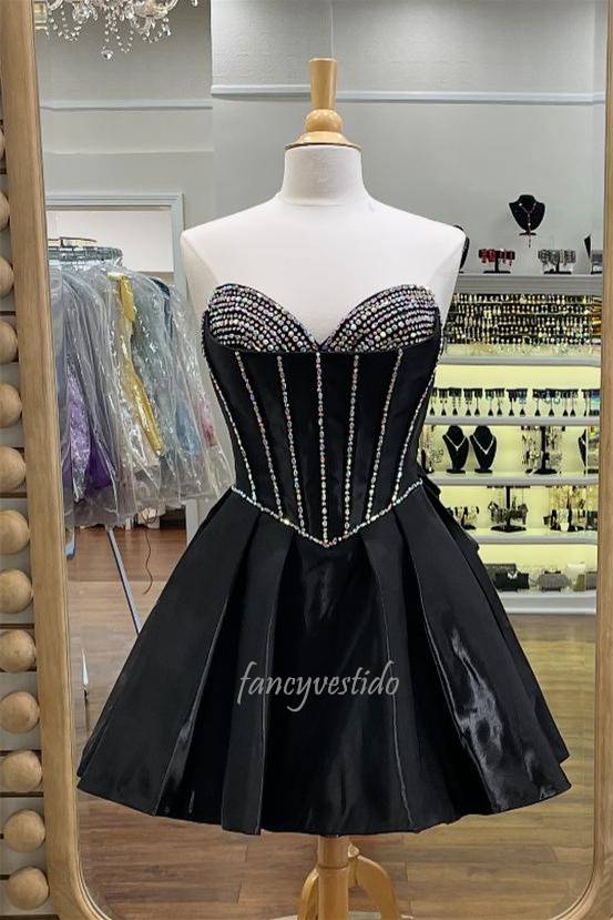 Sweetheart Boned A-Line Homecoming Dress with Rhinestone