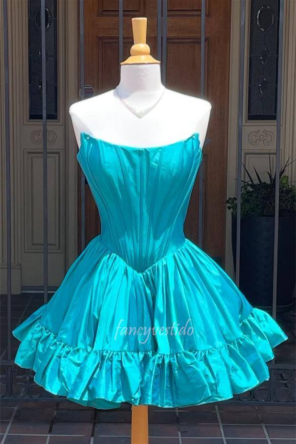 Strapless A-Line Homecoming Dress with Ruffle Hem