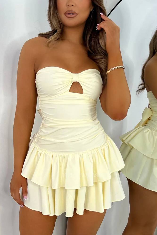 Keyhole Tight Ruffle Homecoming Dress with Bow Back