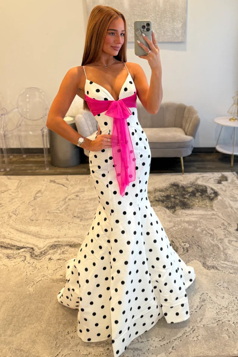 Simple Straps Sweetheart Polka Dots Mermaid Prom Dress