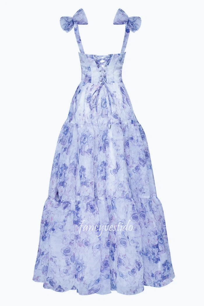 Off the Shoulder Corset Floral Print A-Line Prom Dress