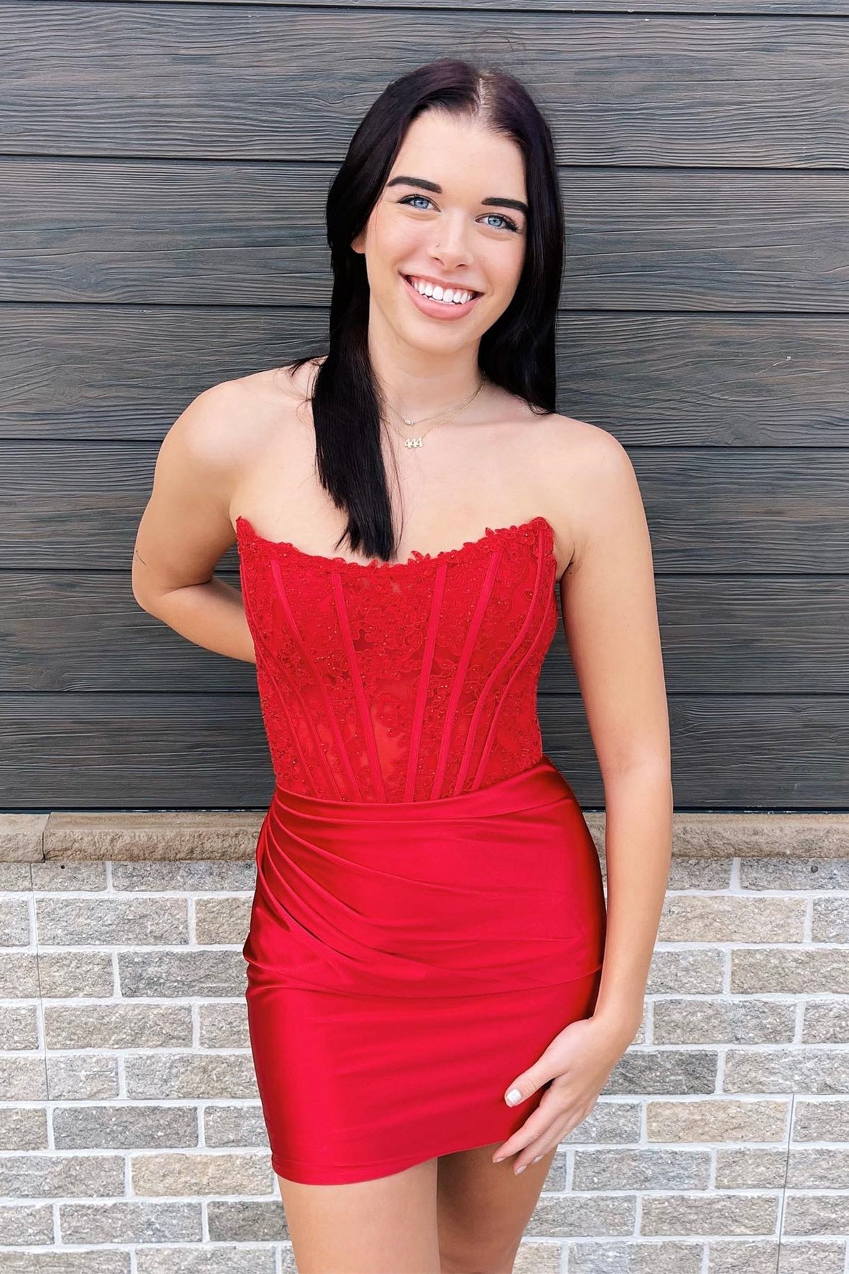 Strapless Fuchsia Appliques Pleated Tight Homecoming Dress