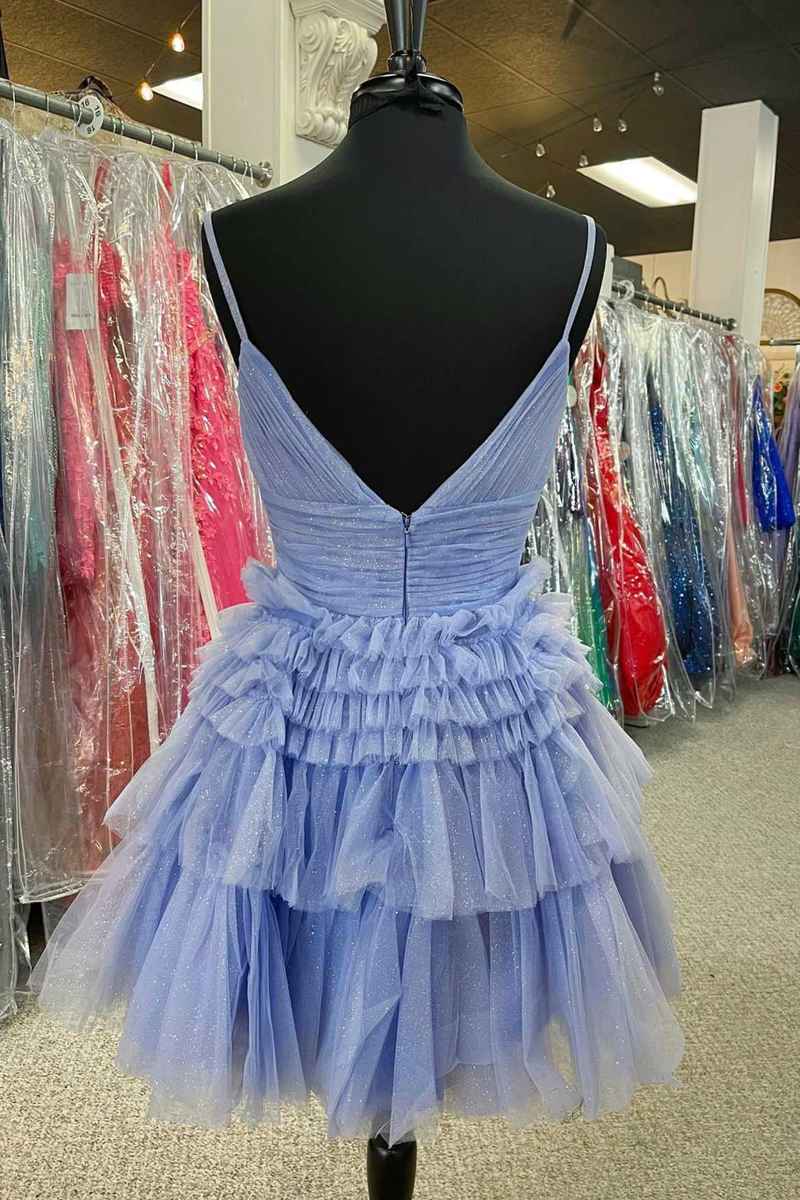 straps a-line short homecoming dress full Back short