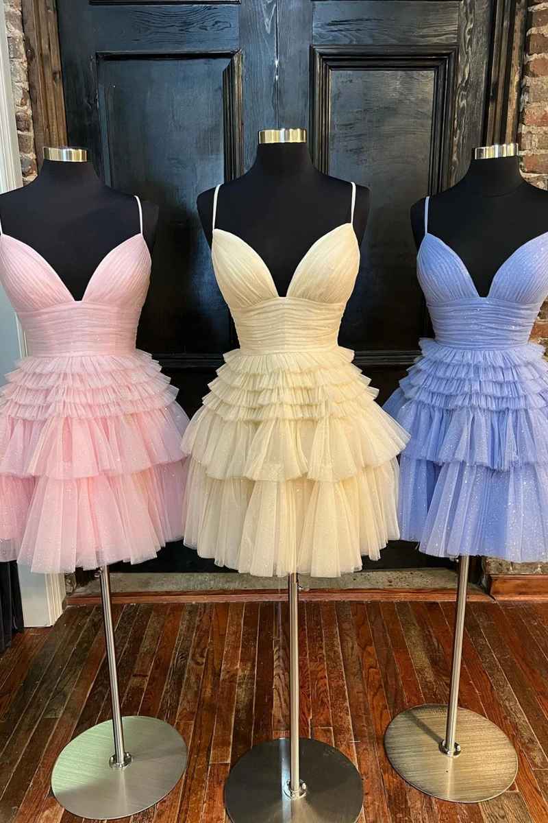 straps a-line short party dress ruffle dress