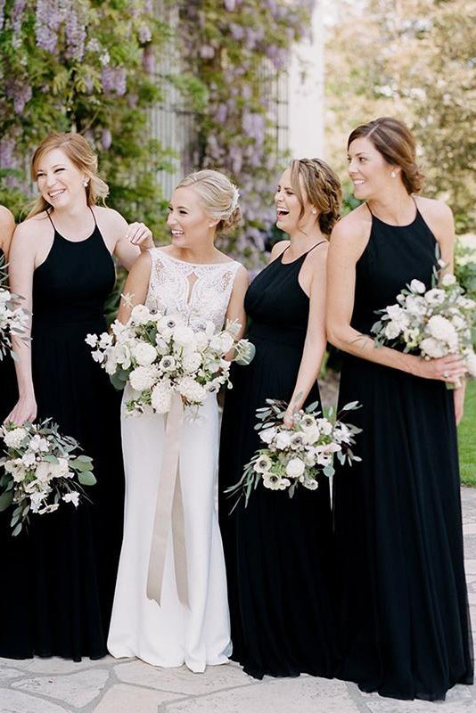 Spaghetti Straps Long Black Bridesmaid Wedding Party Dress – FancyVestido