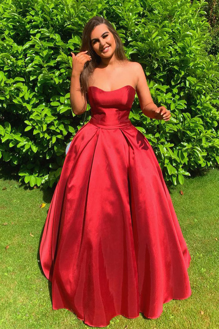 red strapless prom dress Simple Empire Satin Long ladies party dresses With a lace Dress With Tights Photos, Size:16-16½ 36/37
