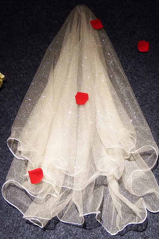 FancyVestido Glitter Crimping Fairy Champagne Bridal Veil
