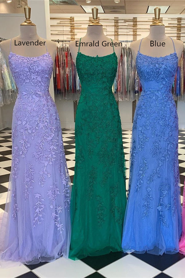 Lace Appliques Mermaid Straps Long Prom Dress Y7380