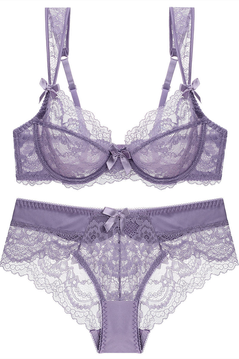 Illusion Lavender Lace Lingerie Set – FancyVestido
