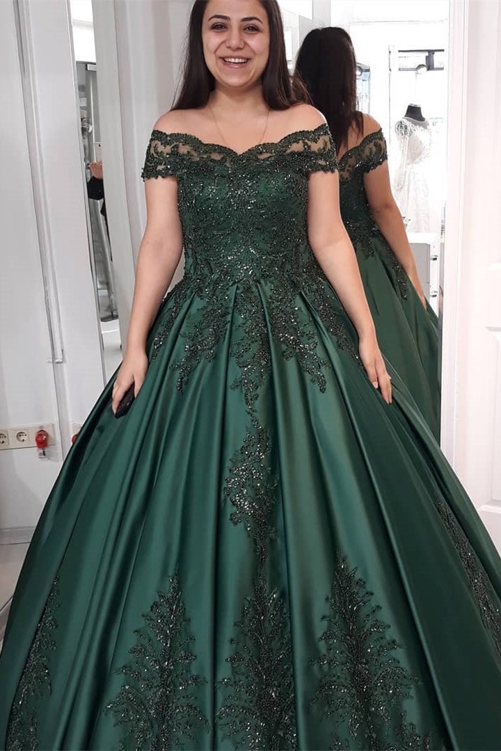 off shoulder dark green dress Sweetheart Off-Shoulder Dress style F1571