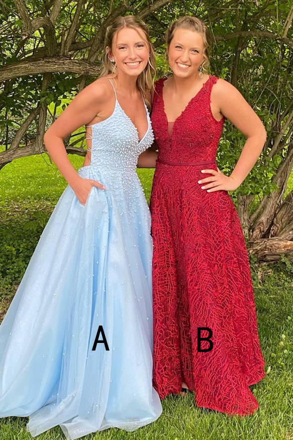 Elegant A-Line V-Neck Tulle Long Prom Dress – FancyVestido