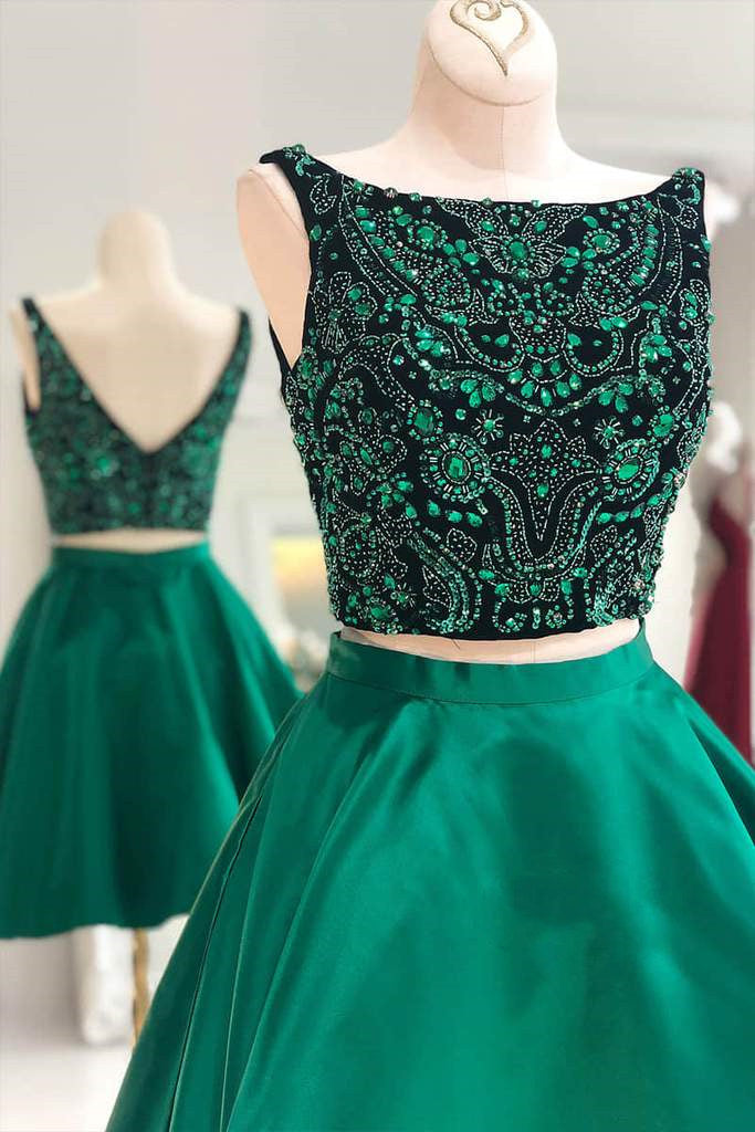 Yellow Two Piece Cap Sleeve Homecoming Dress Beaded main image 0