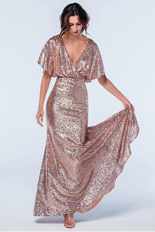 rose gold glitter bridesmaid dresses Sequins Long Dress with Sleeves Rose Pink Sequin Spaghetti Straps Slit Mermaid Bridesmaid Dress with sleeveless V Rose Gold Bridesmaid Dresses –