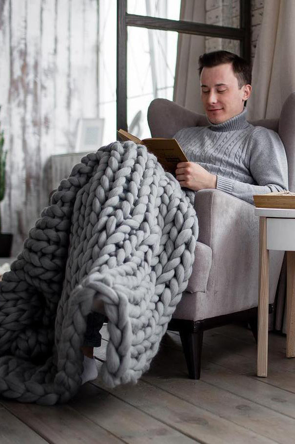 Handmade Chunky Knit Wool Blanket  Knitted blankets, Chunky knit blanket,  Blanket