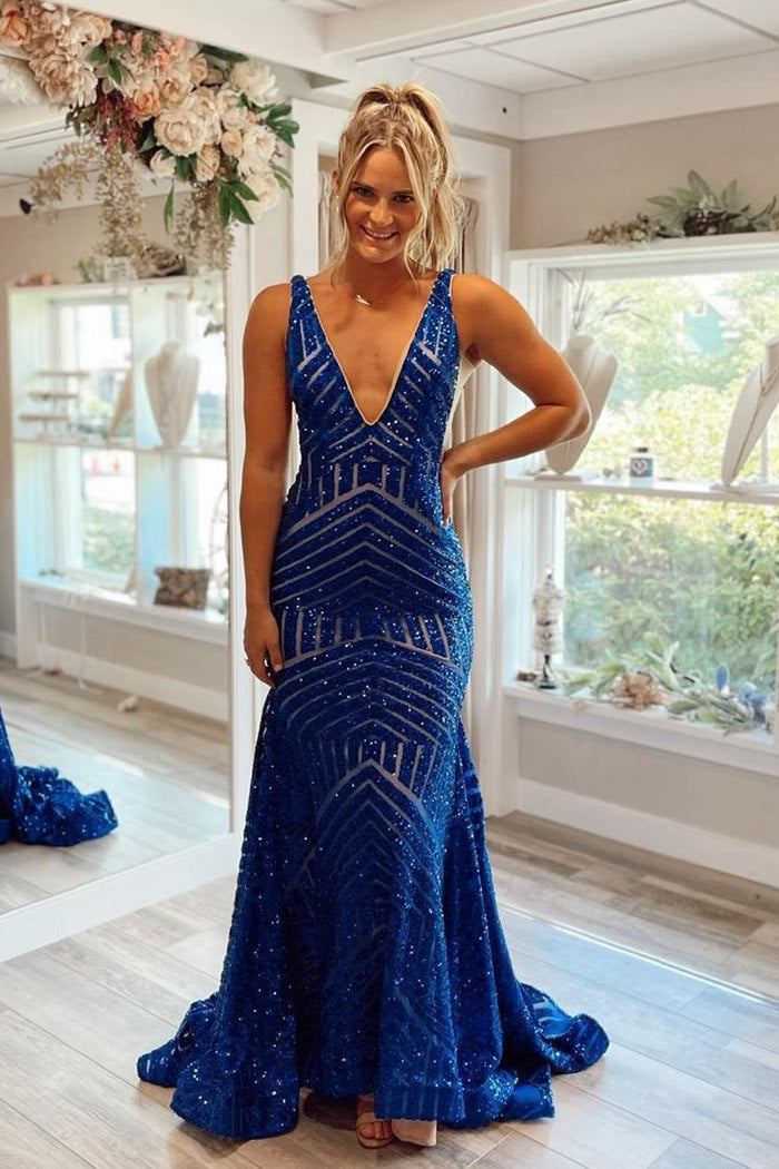 Mermaid Royal Blue V-Neck Long Party Dress – FancyVestido