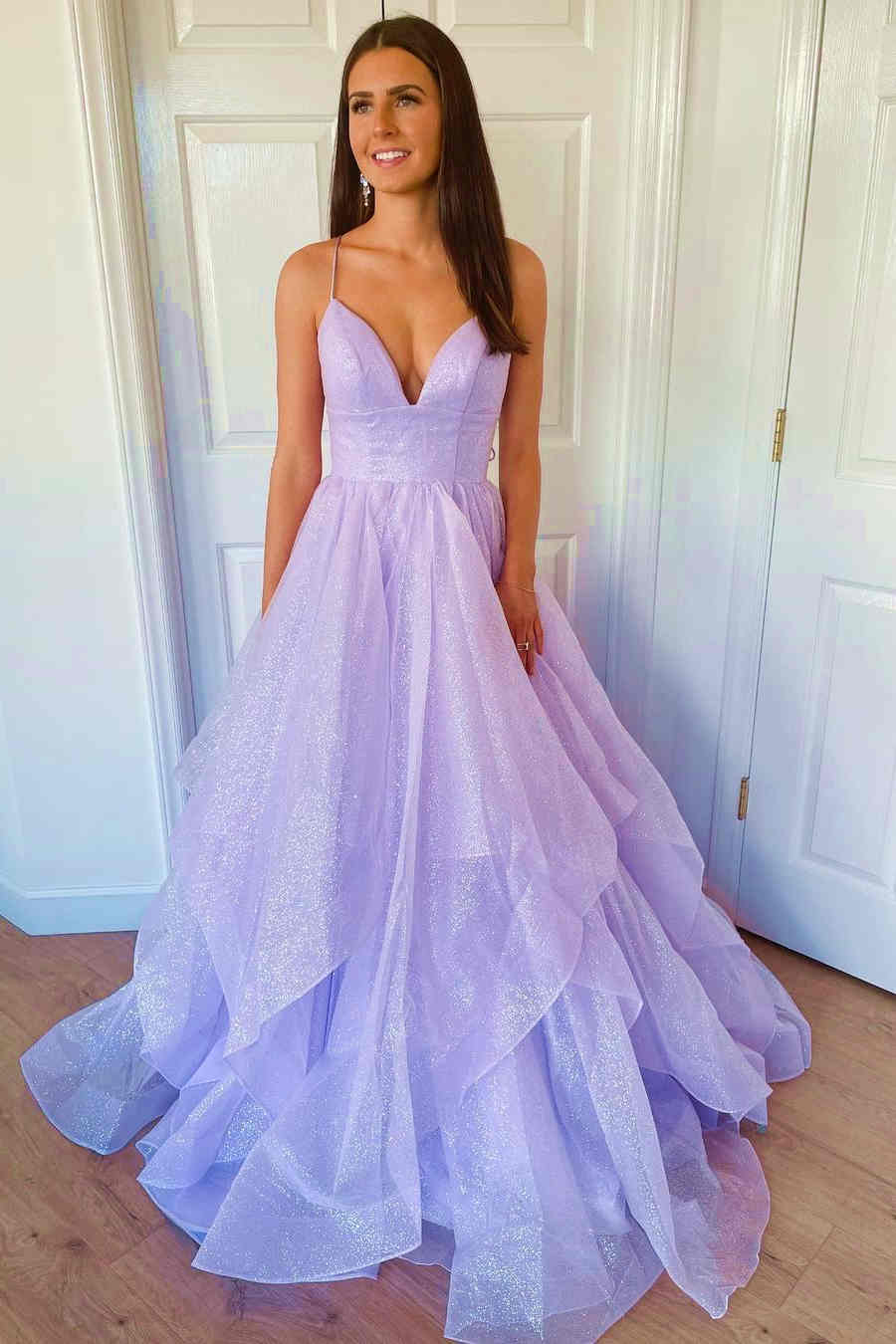 Charming Lavender Tulle Tiered Corset Princess Prom Dress