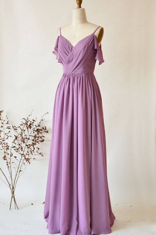 Criss Cross Straps Dusty Purple Long Bridesmaid Dress