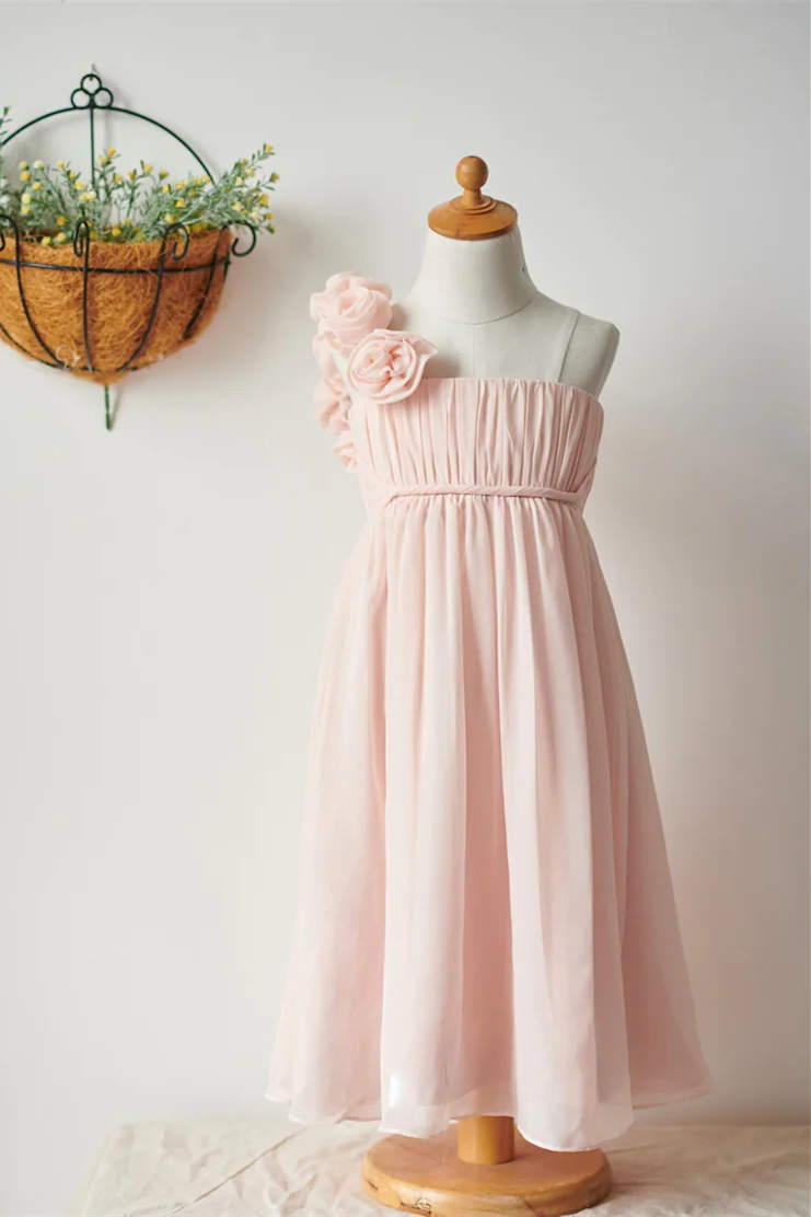 One Shoulder with Flower Flower Girl Dress Peach
