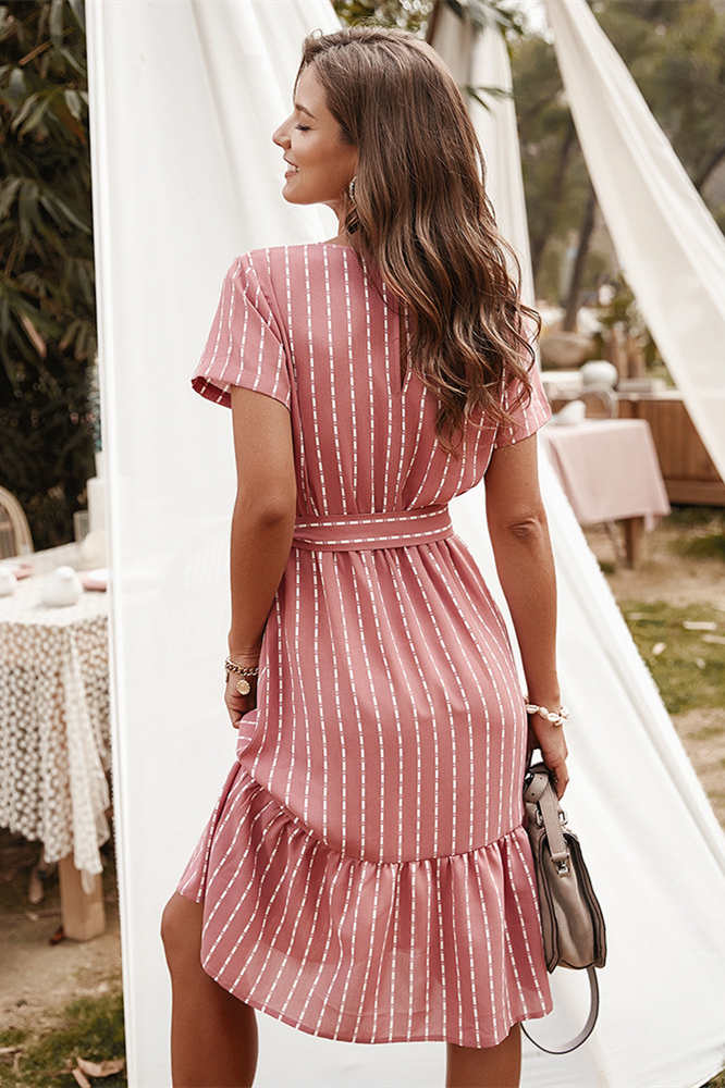 Elegant V-Neck Long Summer Dress with Stripe