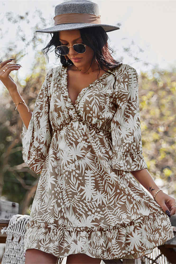 Short Floral Print Long Sleeves Sundress