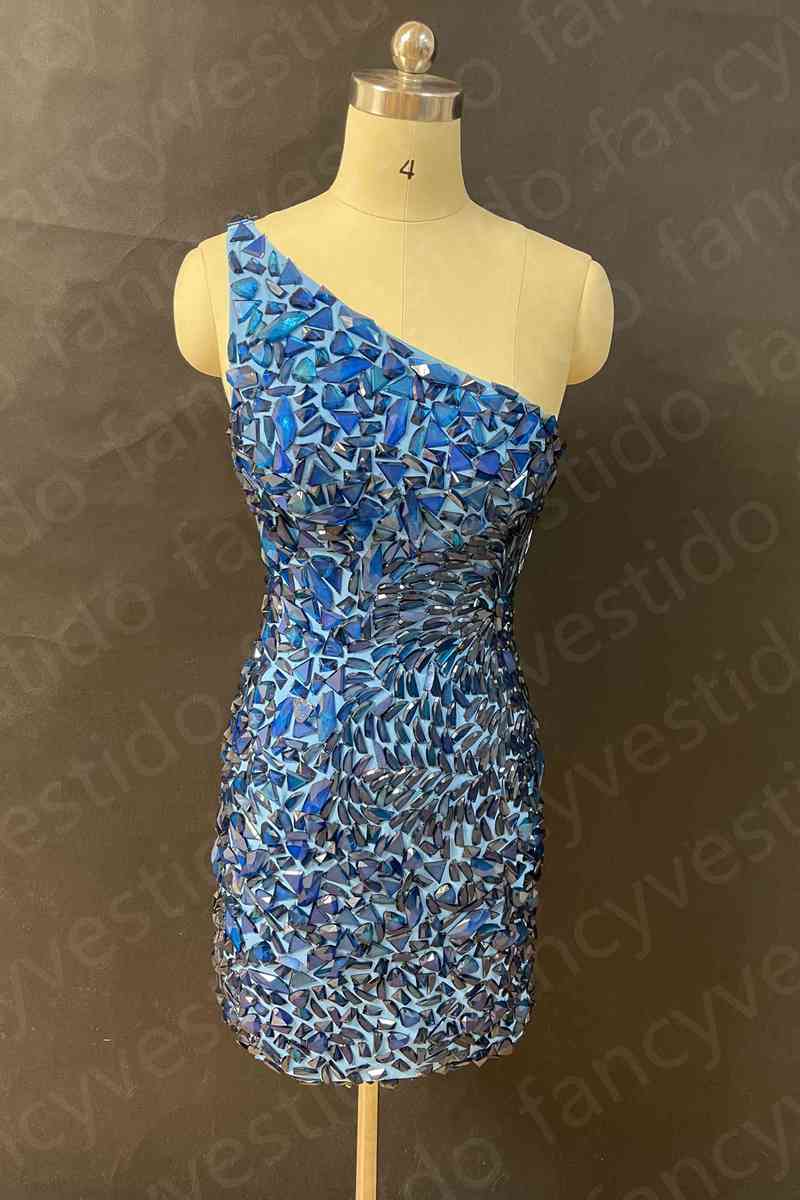Gorgeous Blue Irregular Crystal Bodycon Homecoming Dress