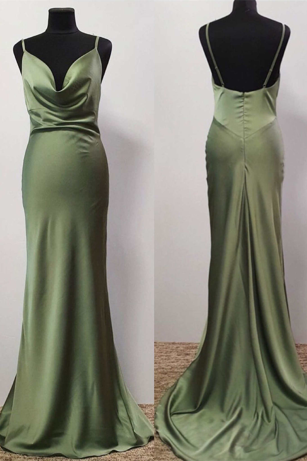 green jersey dress Olive Green Cowl Neck Trump Long Prom Dress – FancyVestido