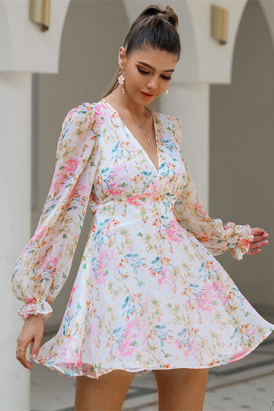 only climate Low Elegant Pink Floral Mini Dress Short Summer Dress – FancyVestido
