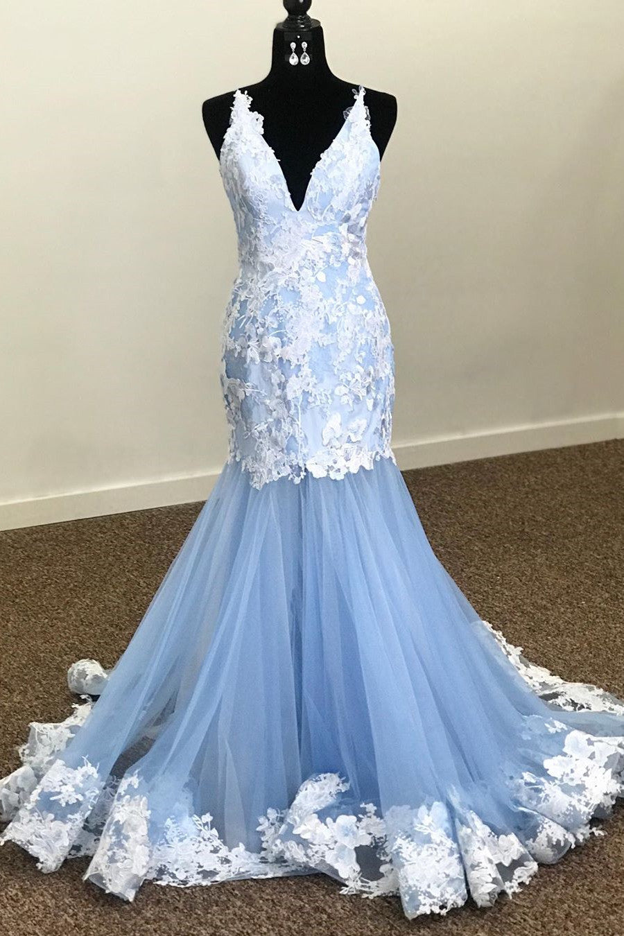 Mermaid V-Neck Sleeveless Lace Appliques Prom Party Dress FancyVestido Mermaid V-Neck Sleeveless Lace Appliques Prom Party Dress FancyVestido