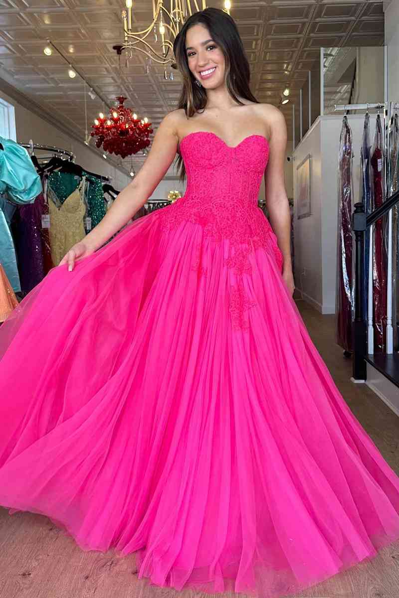 hot pink prom dresses 2024 Sweetheart A-Line Long Party Dress with Appliques Quirky Look Alexandra Daddario laid back All Sizes2 Size:pxs (0P/2P)