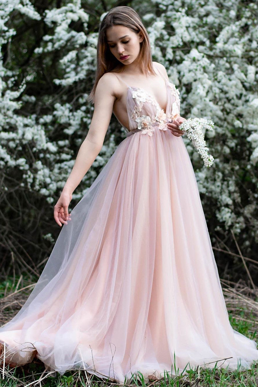 Ethereal Pastel Pink A-Line Dress featuring 3D Floral Lace