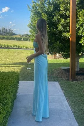 Sexy Straps Aqua Cutout Maxi Dress with Open Back