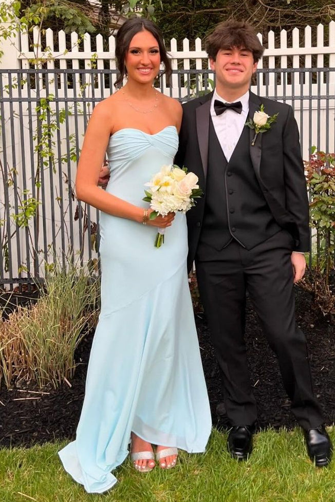 Sasual Strapless Blue Twist Knot Maxi Long Dress