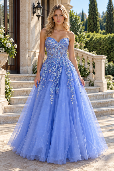 Sparkly A-Line Sweetheart Strapless Appliques Party Prom Dress