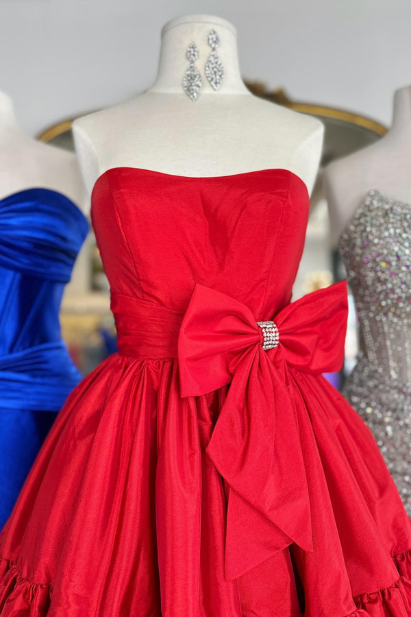 Strapless Pink Taffeta A-line Short Party Dress with Bow