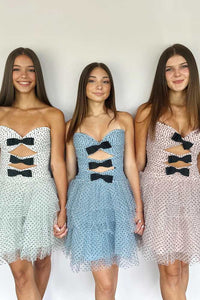 Sweetheart Ruffle A-Line Homecoming Dress with Bow