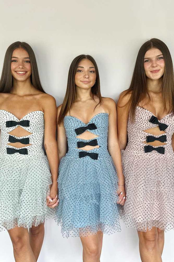 Sweetheart Ruffle A-Line Homecoming Dress with Bow