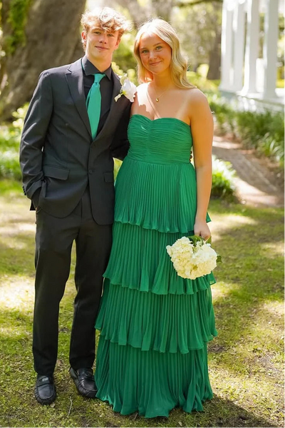 Dark Navy Strapless Pleated Prom Dress with Ruffle