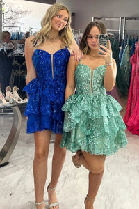 Straps Lavender Sequin Ruffle A-Line Homecoming Dress