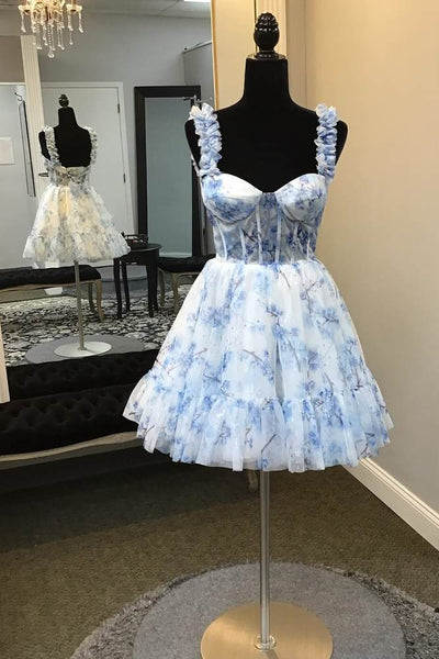 Straps Sweetheart Floral Print A-Line Homecoming Dress