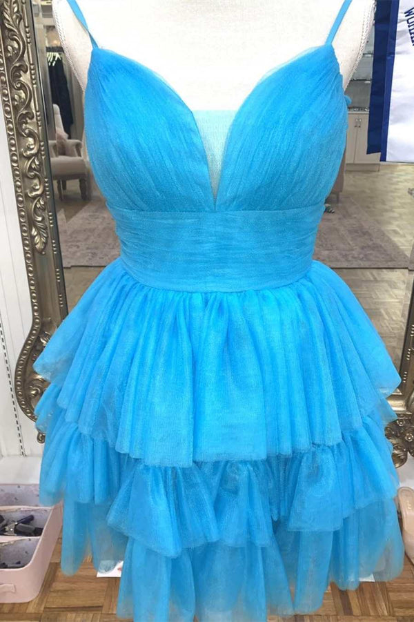 Cute Coral Straps Tiered Tulle Homecoming Dress