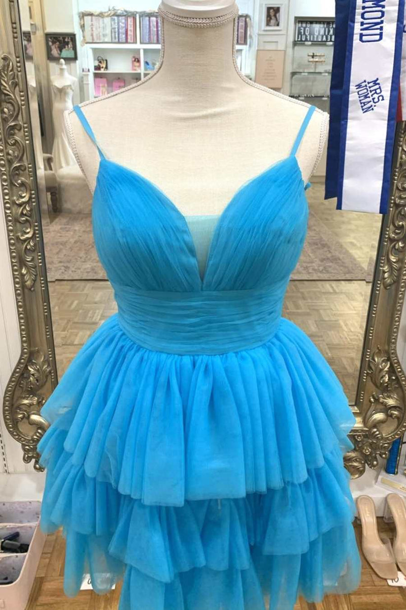 Cute Coral Straps Tiered Tulle Homecoming Dress