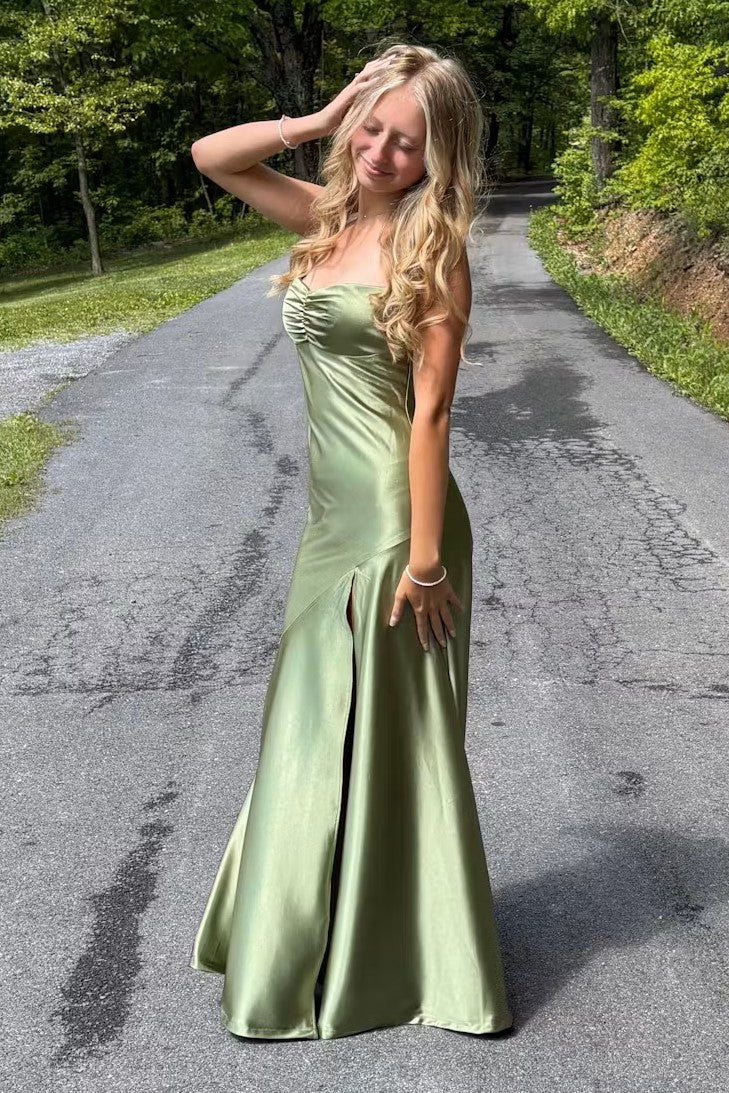 Spaghetti Straps Yellow Pleated Maxi Dress with Slit FancyVestido Spaghetti Straps Yellow Pleated Maxi Dress with Slit FancyVestido