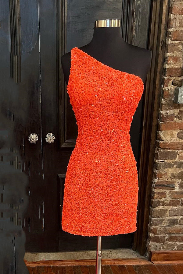 Glitter One Shoulder Sequin Tight Homecoming Dress