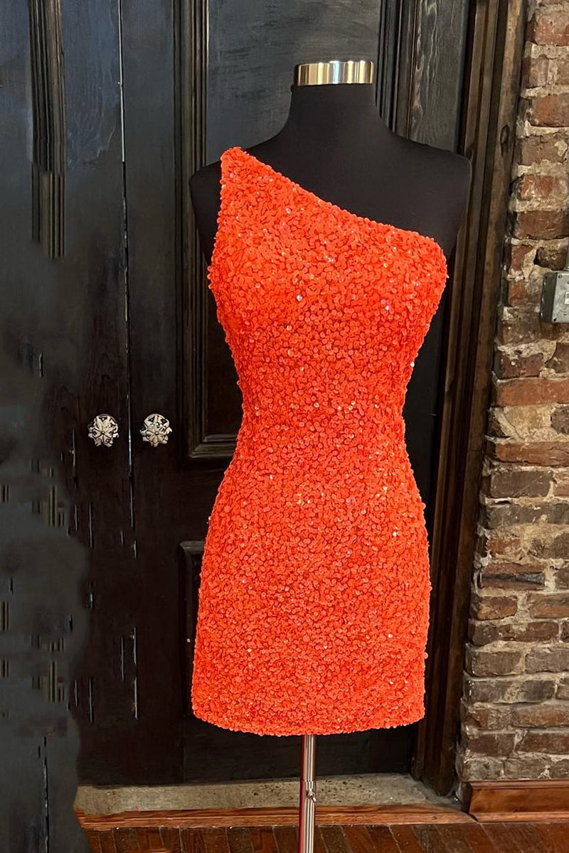 Glitter One Shoulder Sequin Tight Homecoming Dress
