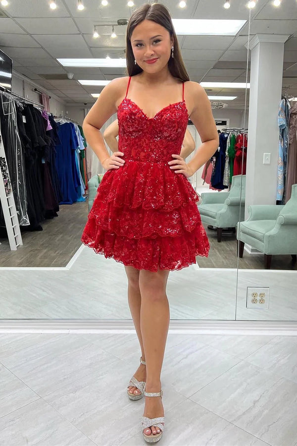 A- Line Light Blue Sequins Multi-Layers Short Homecoming Dress