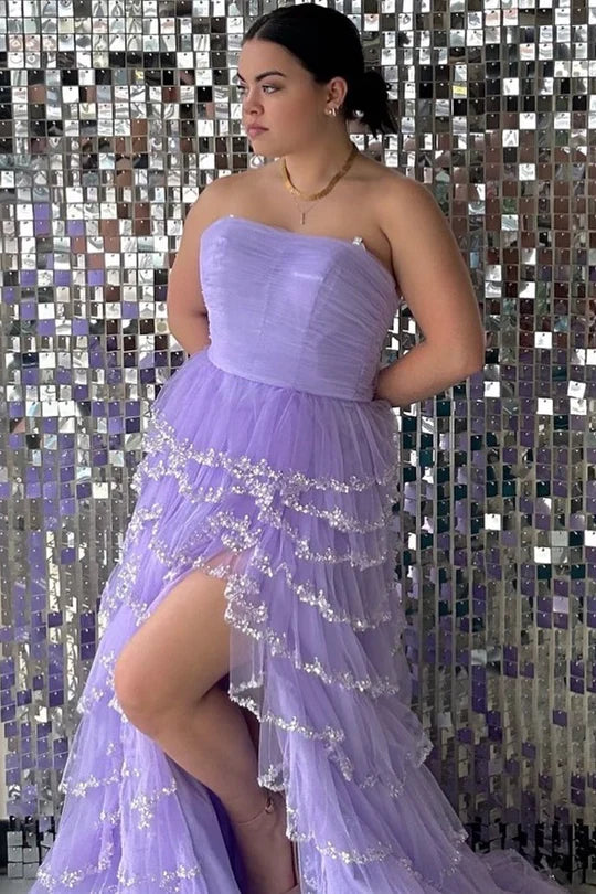 Light Blue Strapless Layered Tulle Prom Dress with Sequins FancyVestido Light Blue Strapless Layered Tulle Prom Dress with Sequins FancyVestido