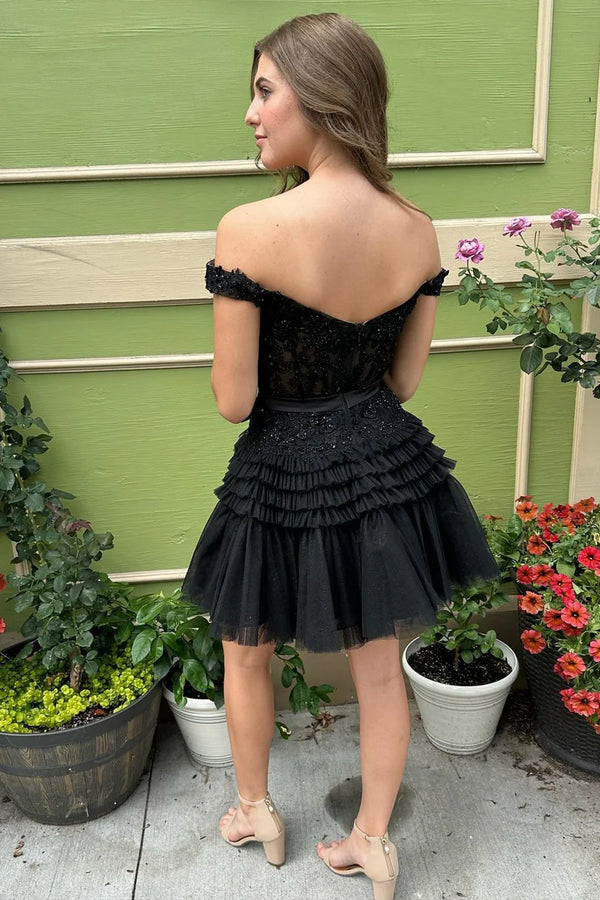 Lavender Off-the-Shoulder Ruffle Homecoming Dress with Bow